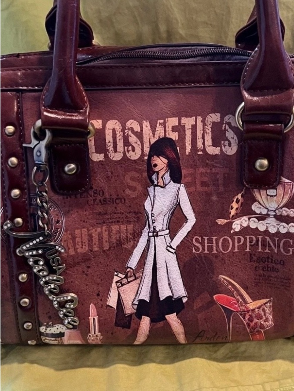 Nicole Lee Burgundy Graphic Shopper Tote Bag